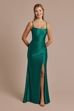 Galina Signature Square Neck Corset Sculpting Satin Dress